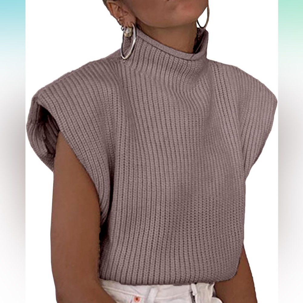 Women Shoulder Pad Sweater Top, Chic Top, Business Casual Blouse, Workwear Vest - Picture 3 of 7
